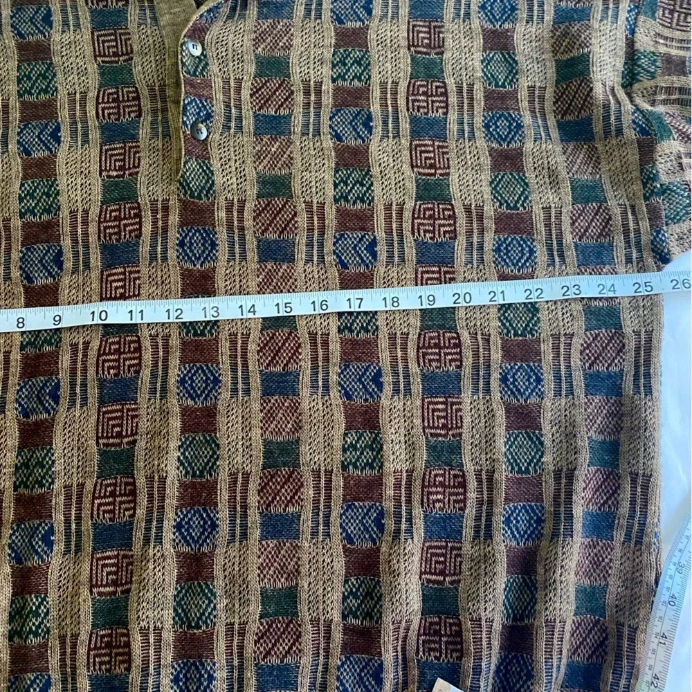 VINTAGE MURANO Brown Wool Blend 3D Knit Collared Grandpa Sweater SZ‎ XL